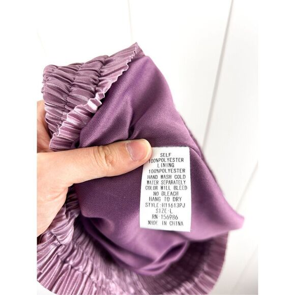 NWT Idem Ditto High Waisted Pleated Satin Palazzo Pants Wide Leg, Size L Orchid - Picture 10 of 10